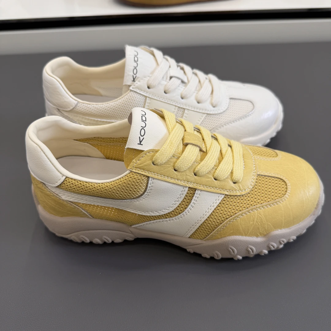 蔻度真皮软底运动鞋2025春夏新百搭薄款网面阿甘鞋透气德训鞋3195