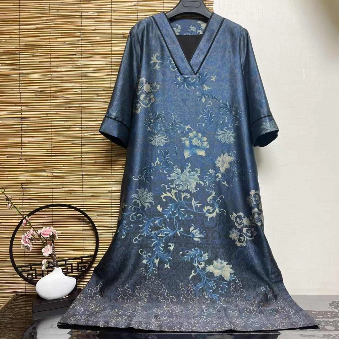 【佳鑫香云纱】桑蚕丝香云纱设计重磅重缎连衣裙NRSB-889625贵气