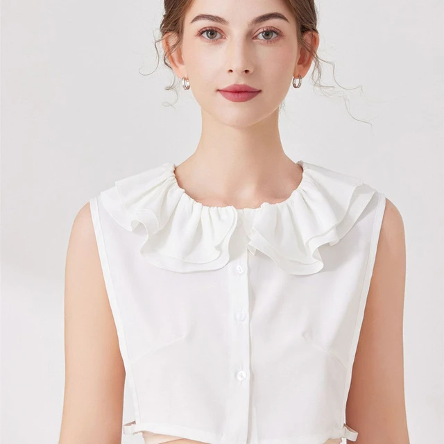 法式荷叶边假领子女双层褶皱花边假领雪纺衬衫百搭假衬衣领装饰领