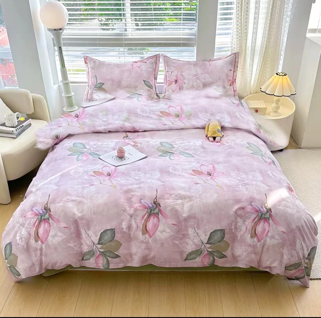（327）标准双人四件套 爱家高端纯棉亲肤 （荷花缘-紫AB）