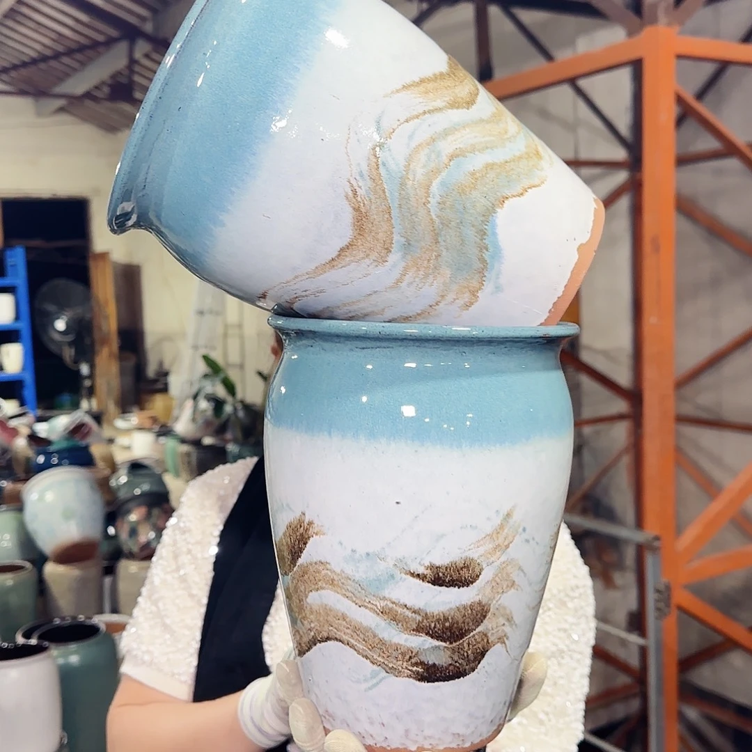 花盆紫砂高23口17。蓝