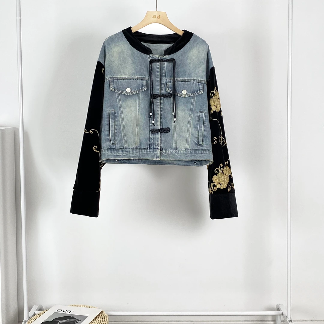 新中式国风流苏盘扣牛仔外套女2024秋季潮流重工刺绣上衣BY7907