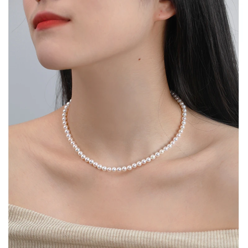 4-5mm淡水珍珠近圆基本无暇项链强光S925银扣头