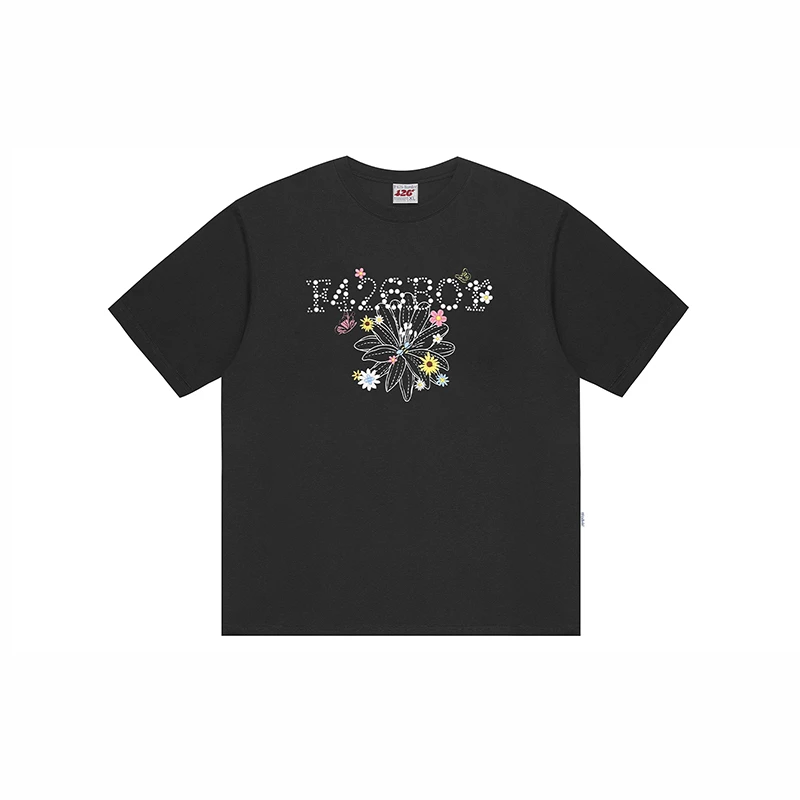 F426国潮夏季新款大花卉字母短袖T恤情侣穿搭7193