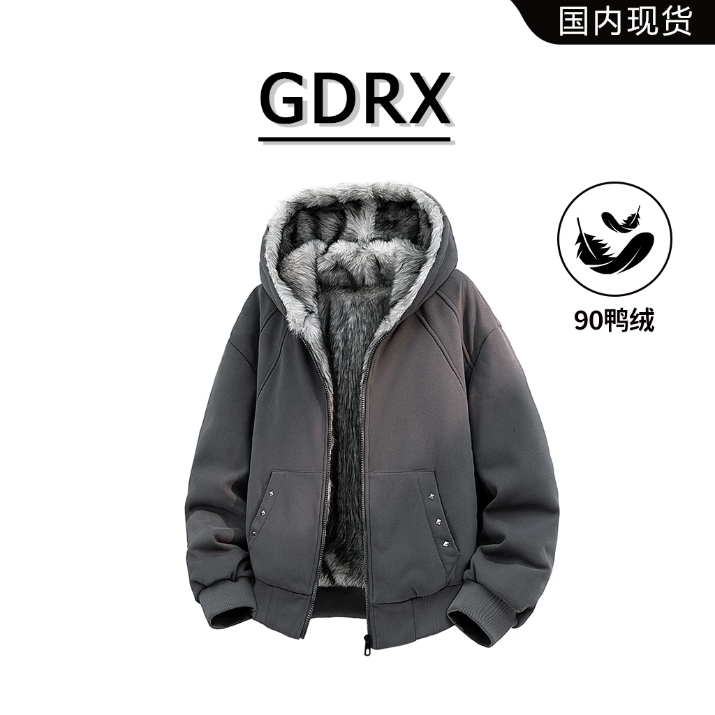 GDRX美潮狼纹座山雕羽绒服冬季新款潮流加厚御寒防风保暖鸭绒外套
