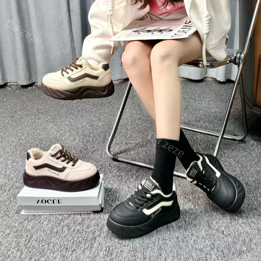 大面包 2024新款加绒女鞋韩版保暖运动时尚百搭厚底休闲鞋15877