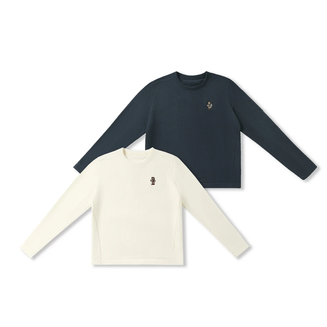 乐乐 女式抓绒长袖T恤 刺绣飞行员休闲百搭打底衫QD1003