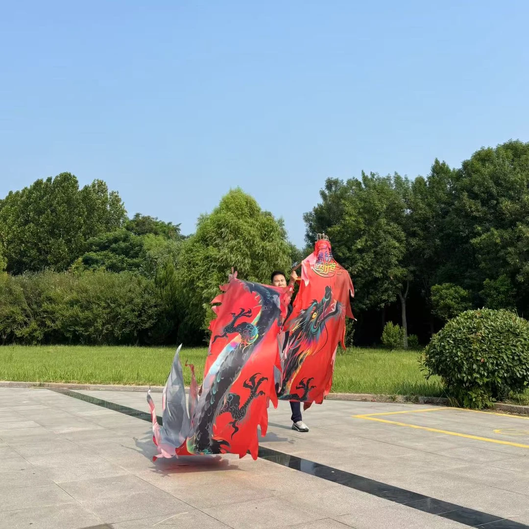 新款8米水墨龙健身龙彩带龙不锈钢舞龙可水洗彩带套装龙头