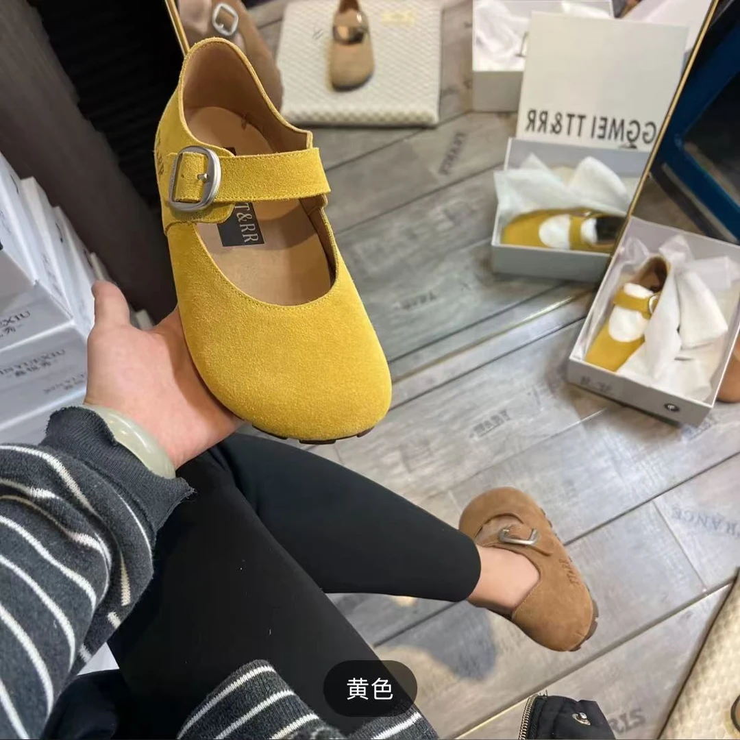 定制款玛丽珍春季乐福鞋舒适时尚百搭女士软底包头黄色夏季妈妈鞋