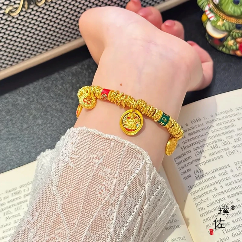铜合金手链 黄财神盘缠手链手绳女新中式国潮风五彩手串送女友