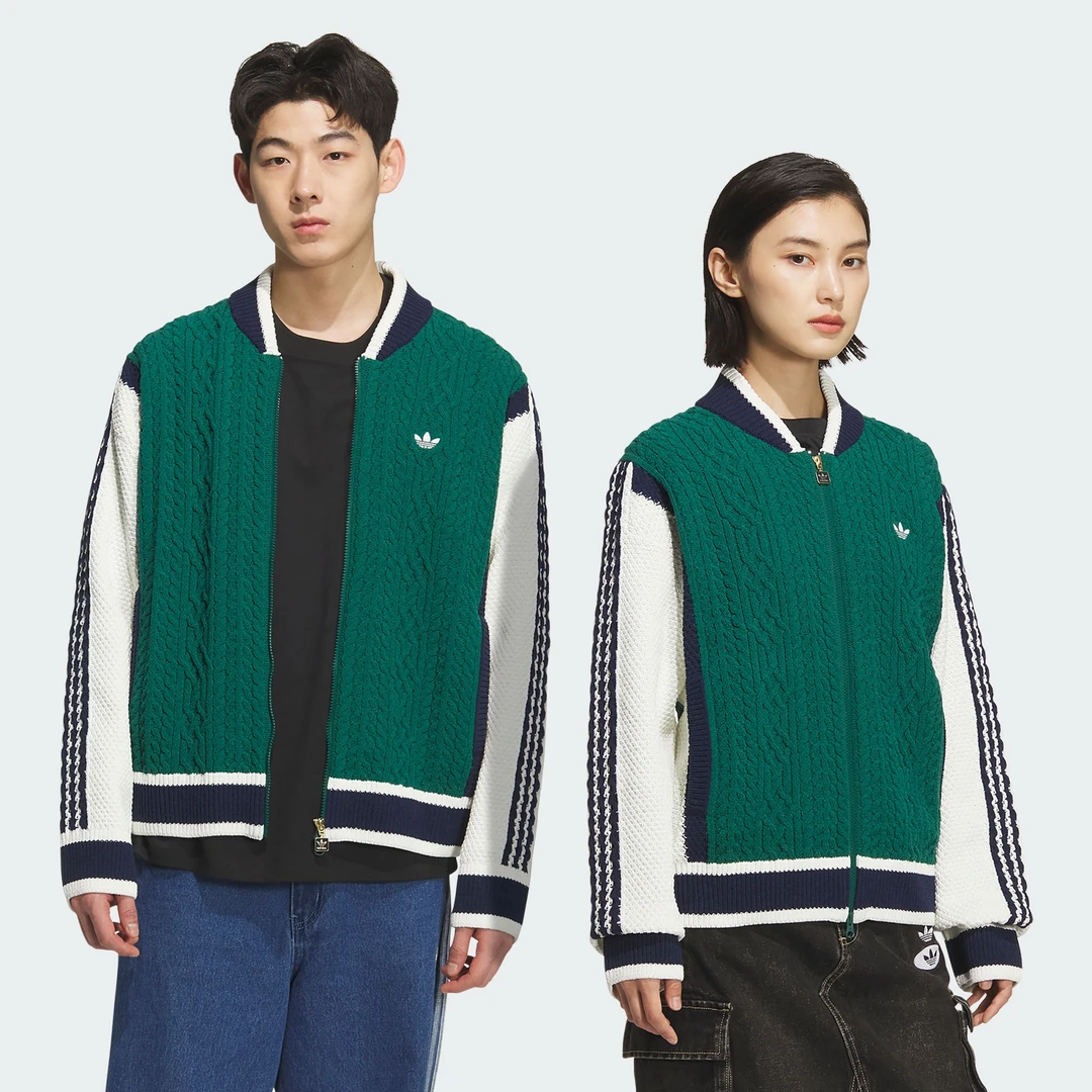 阿迪达斯复古棒球风撞色运动宽松针织衫 KS5962