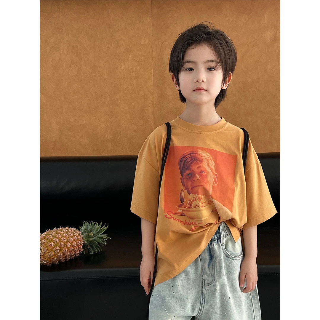 in 爱：sn25夏季男童潮牌金发男孩数码印花半袖韩版儿童短袖8268