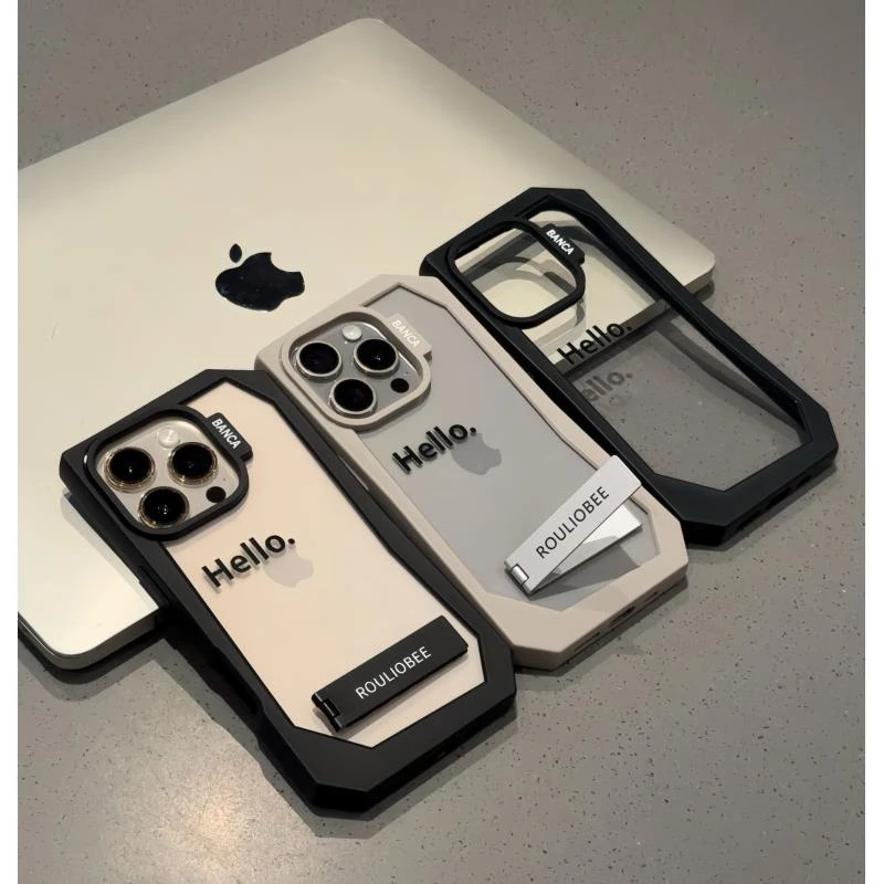 创意hello英文带支架苹果16promax手机壳15/14/13不规则边框12/11