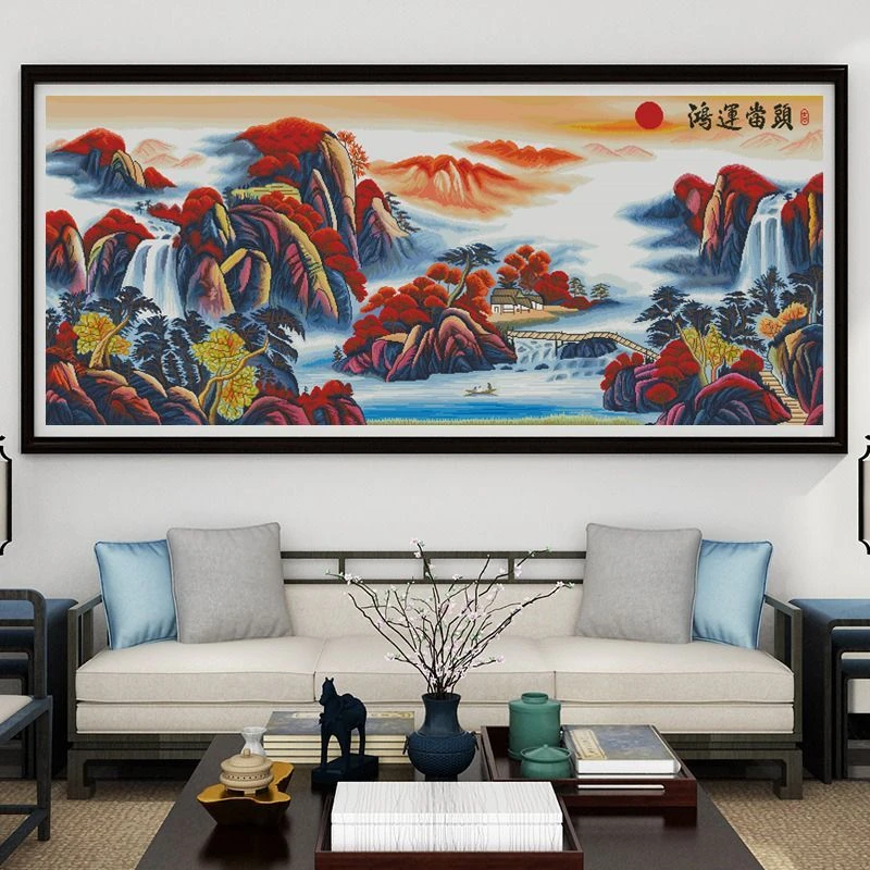 2.25大纯手工绣好十字绣成品5028鸿运当头客厅挂画
