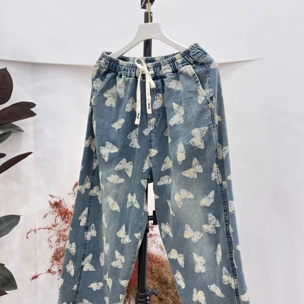 221欧货爆款四季款牛仔印花直筒女裤