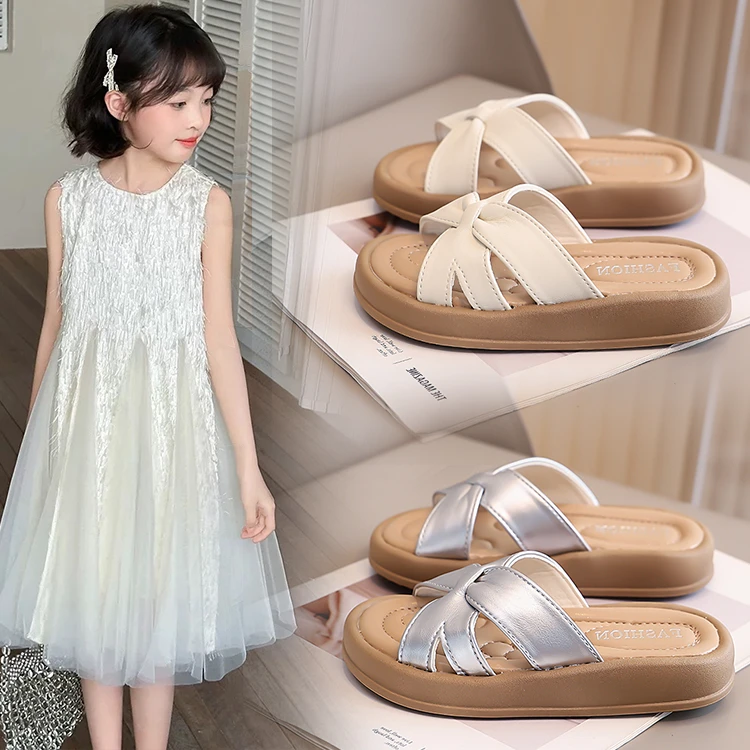 2025夏季女童休闲风一字拖鞋公主拖鞋凉拖鞋休闲公主鞋子外穿拖鞋