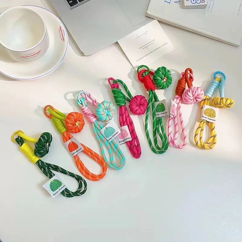 原创手机钥匙挂绳结创意南瓜手工编织挂件手机绳钥匙扣包包配饰