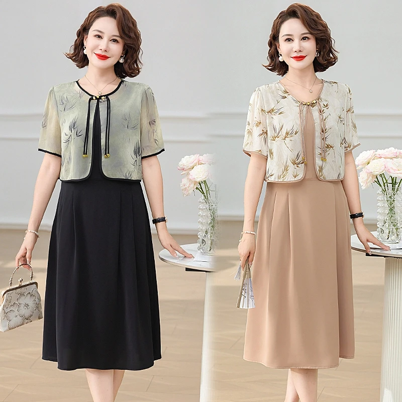 洋气妈妈夏季新款碎花连衣裙气质显瘦优雅中老年中长款遮肚减龄裙