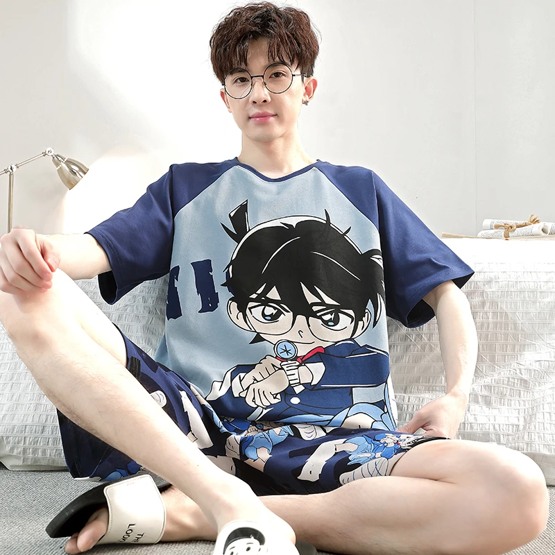 纯棉睡衣男款夏季短袖卡通动漫全棉青少年夏天加大码家居服两件套