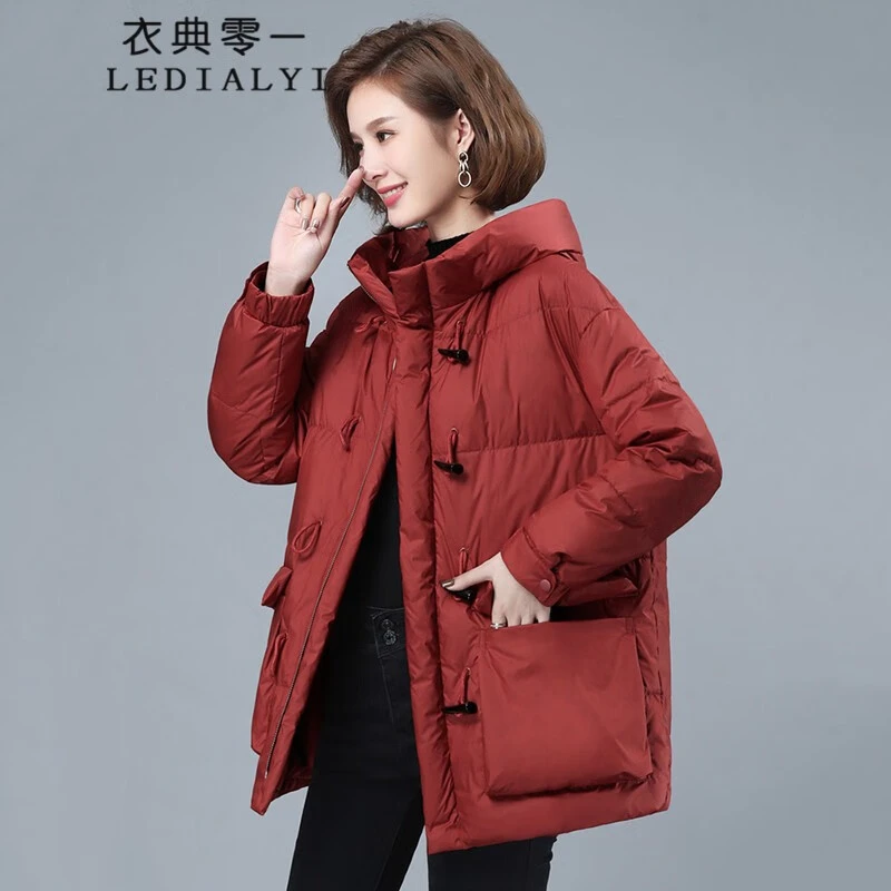 羽绒服女中长款2025冬季女装新款中年高端休闲宽松白鸭绒加厚外套