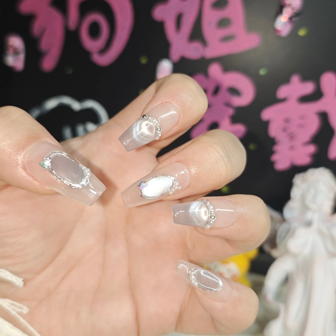 镜面舞会-狗姐实拍-纯手工穿戴甲超绝猫眼美甲贴片可拆美甲穿戴甲