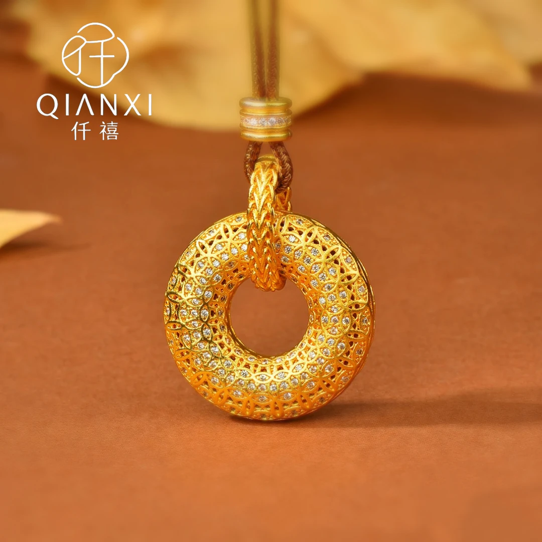 花丝平安扣项链毛衣链