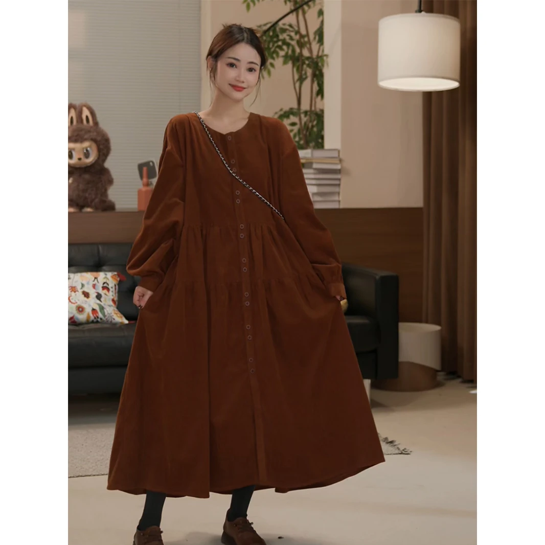 九月Oni【香橘】灯芯绒连衣裙显瘦宽松气质时尚裙子D120B25