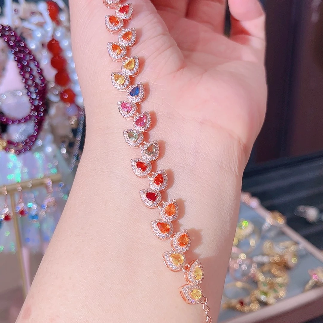 彩色蓝宝石手链银S925镶嵌