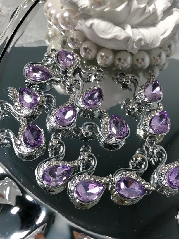 雨宝严选· DIY  P479 银紫色天鹅单吊吊坠DIY