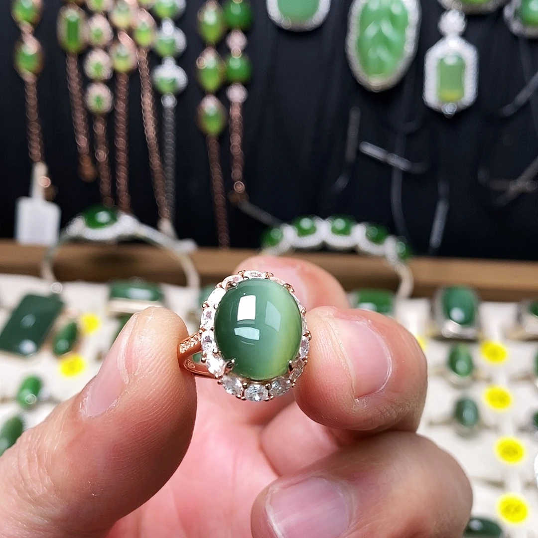 和田玉（碧玉）银S925镶嵌戒指