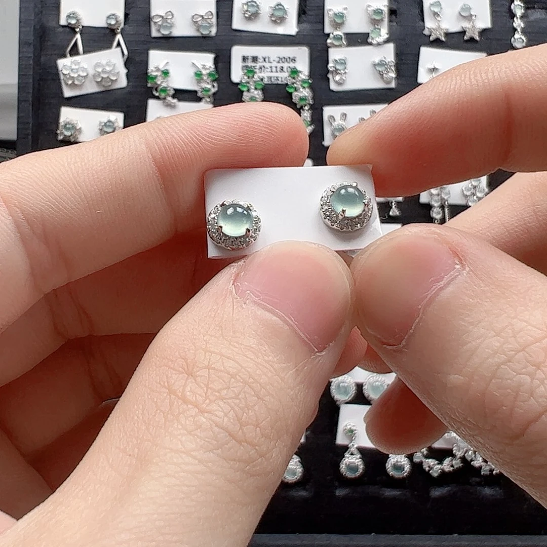 翡翠手链银S925镶嵌小**！天然翡翠