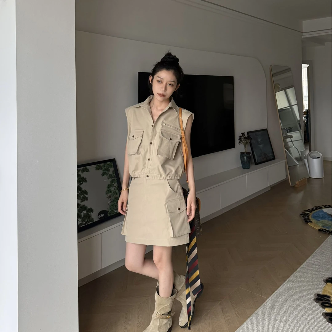 Y2NG气质短袖上衣修身夏季时尚休闲老钱风显瘦工装风休闲半身裙