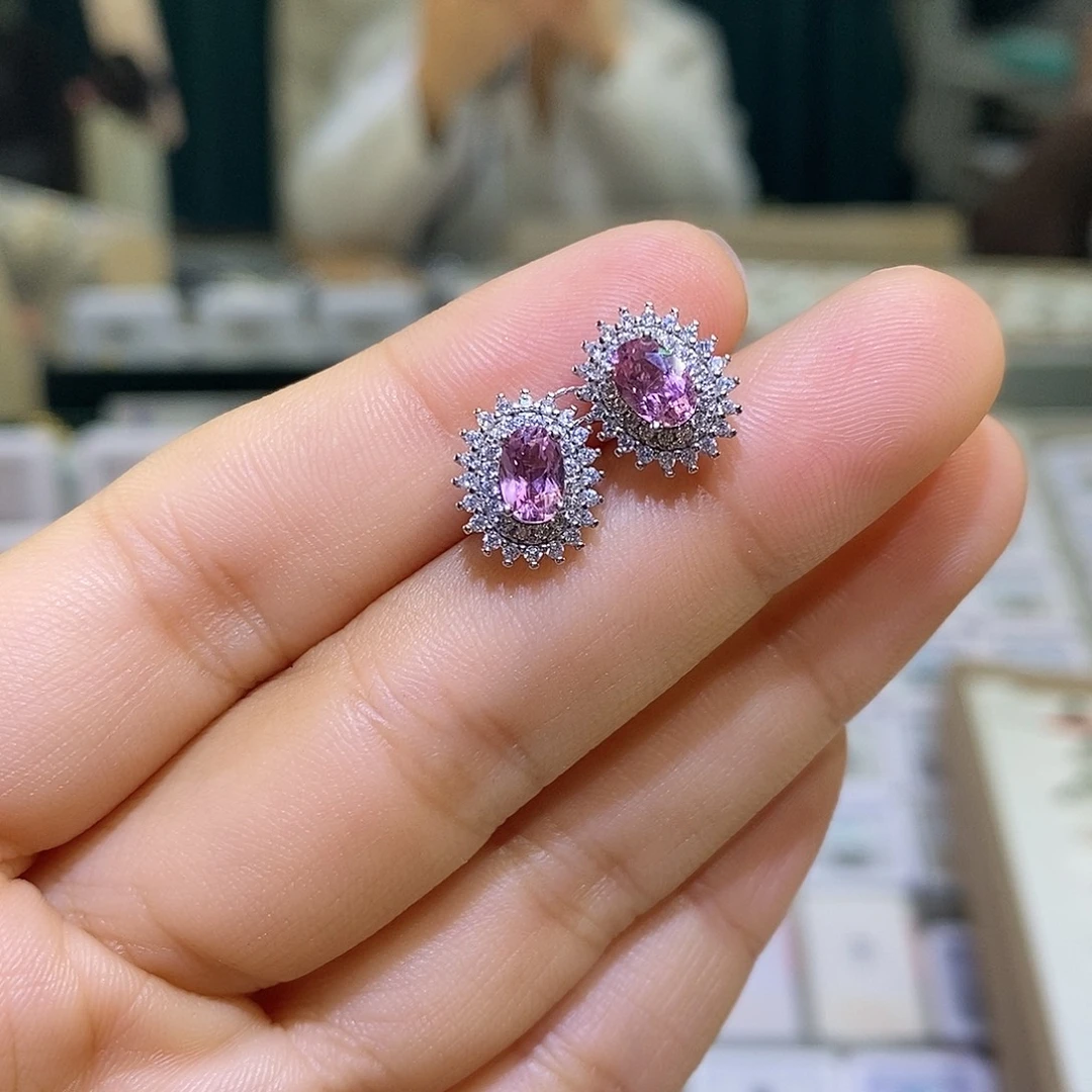 银S925镶嵌碧玺耳饰天然碧玺