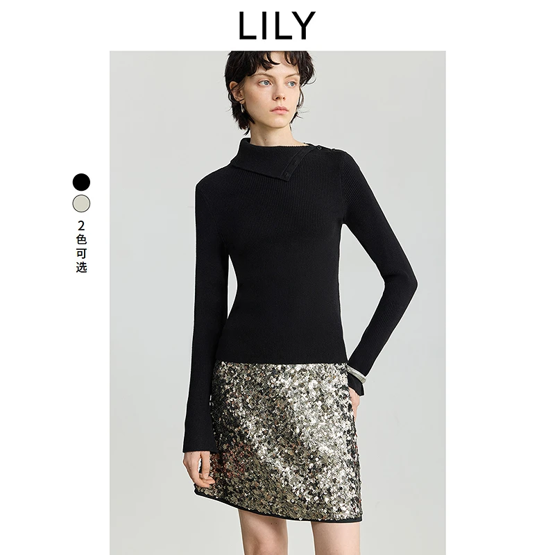 LILY2025冬新款含羊毛休闲弹力气质通勤针织衫毛衣女125409TKE06