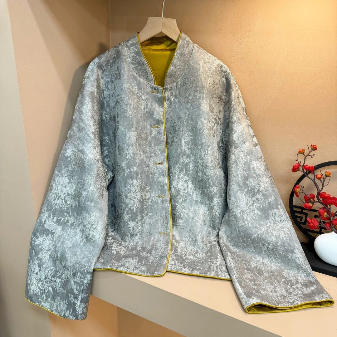 新中式国风提花双面双穿立领外套女春季新款气质减龄显瘦WT-281