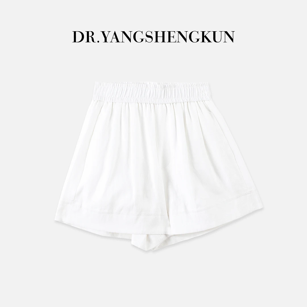 DR杨圣坤2025夏季高腰显瘦宽松休闲百搭松紧腰亚麻短裤SW255105