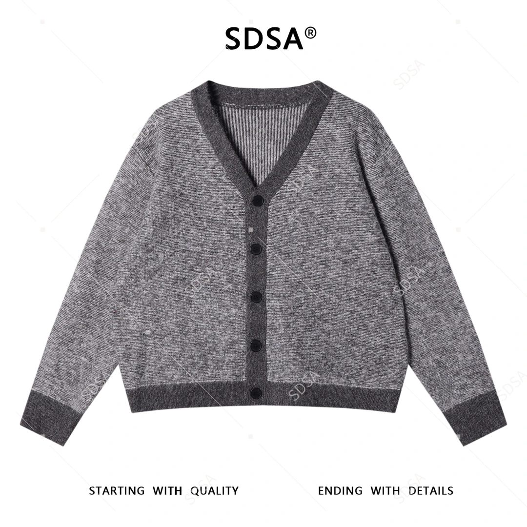 SDSA男士秋冬新款痞帅男装韩版休闲撞色纽扣V领开衫毛衣简约百搭