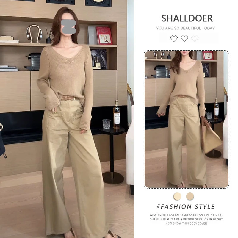 2025秋新款慵懒风针织衫百搭显瘦直筒裤简约贵气氛围感两件套