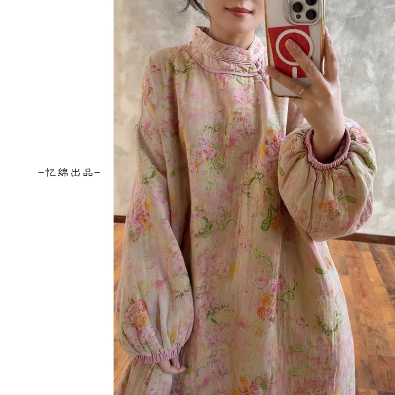 YIMIAN 220322 “浅云织梦”法式慵懒风复古田园风宽松印花连衣裙