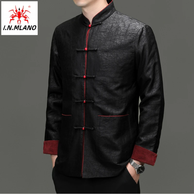 【100%桑蚕丝唐装外套】高档香云纱真丝男新中式中国风立领休闲男装