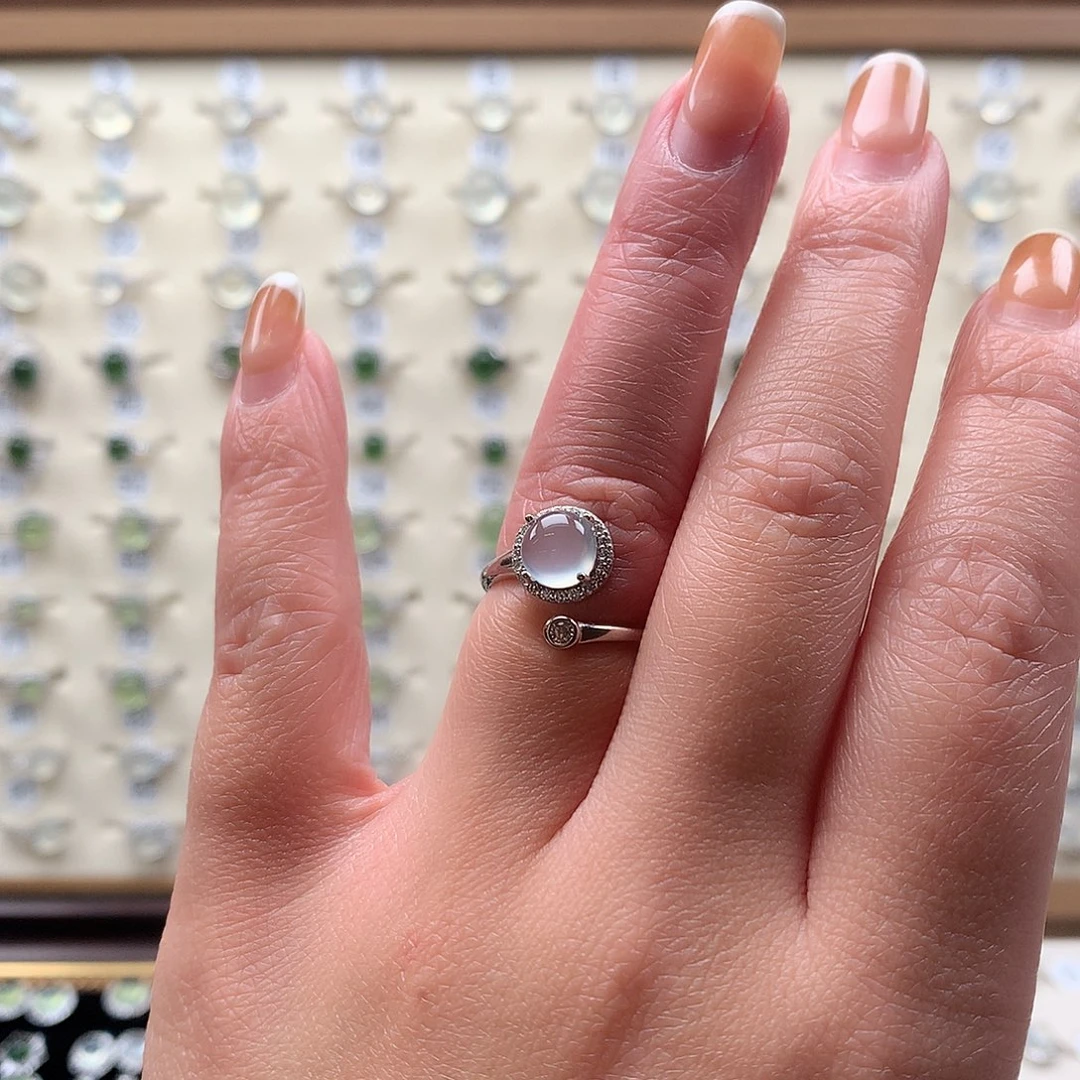 蛇纹石玉银S925镶嵌戒指