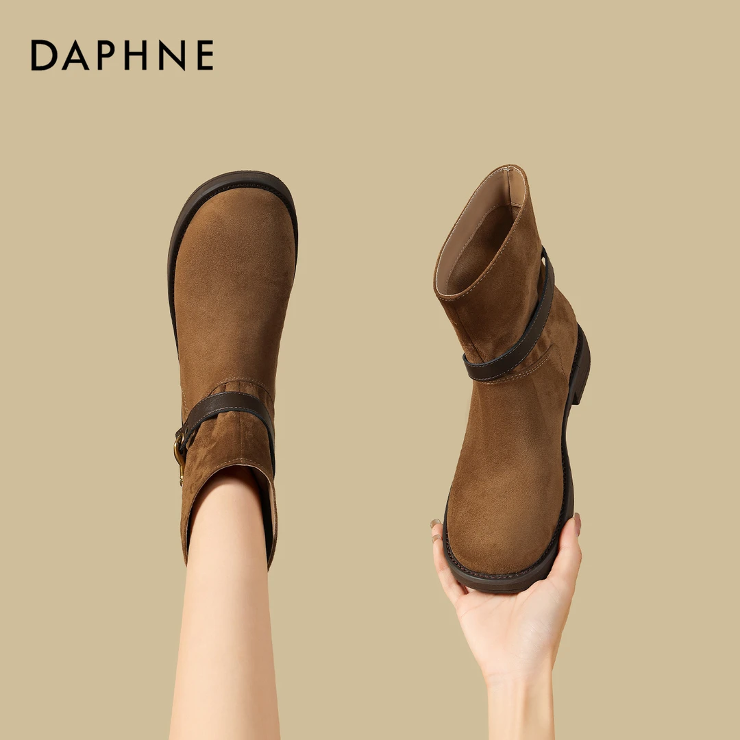 达芙妮品牌正品复古英伦风短靴2025秋季新款氛围感时装靴休闲单靴