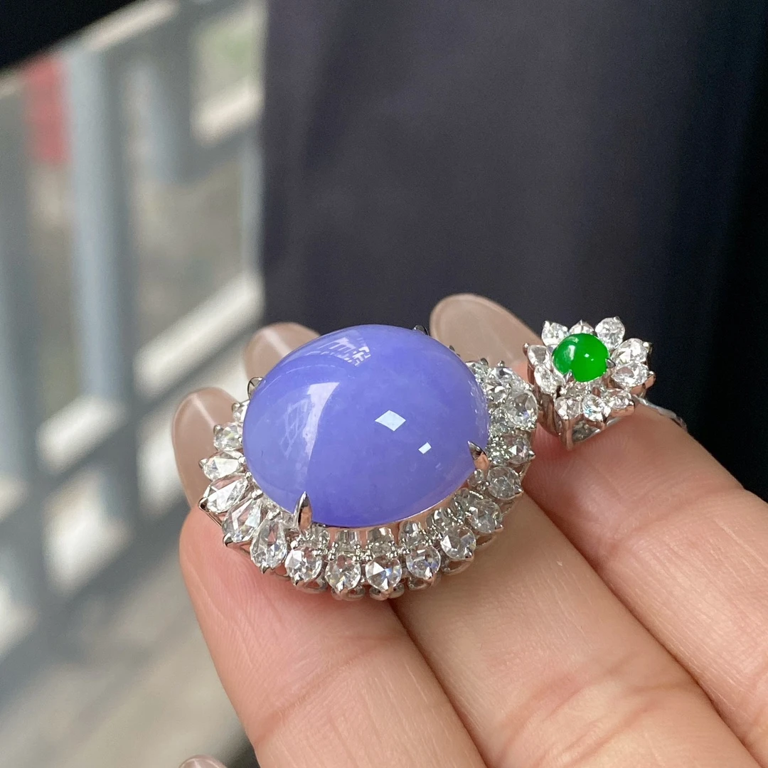 【美赞甄选】18k金镶嵌紫罗兰大蛋面冰透翡翠吊坠