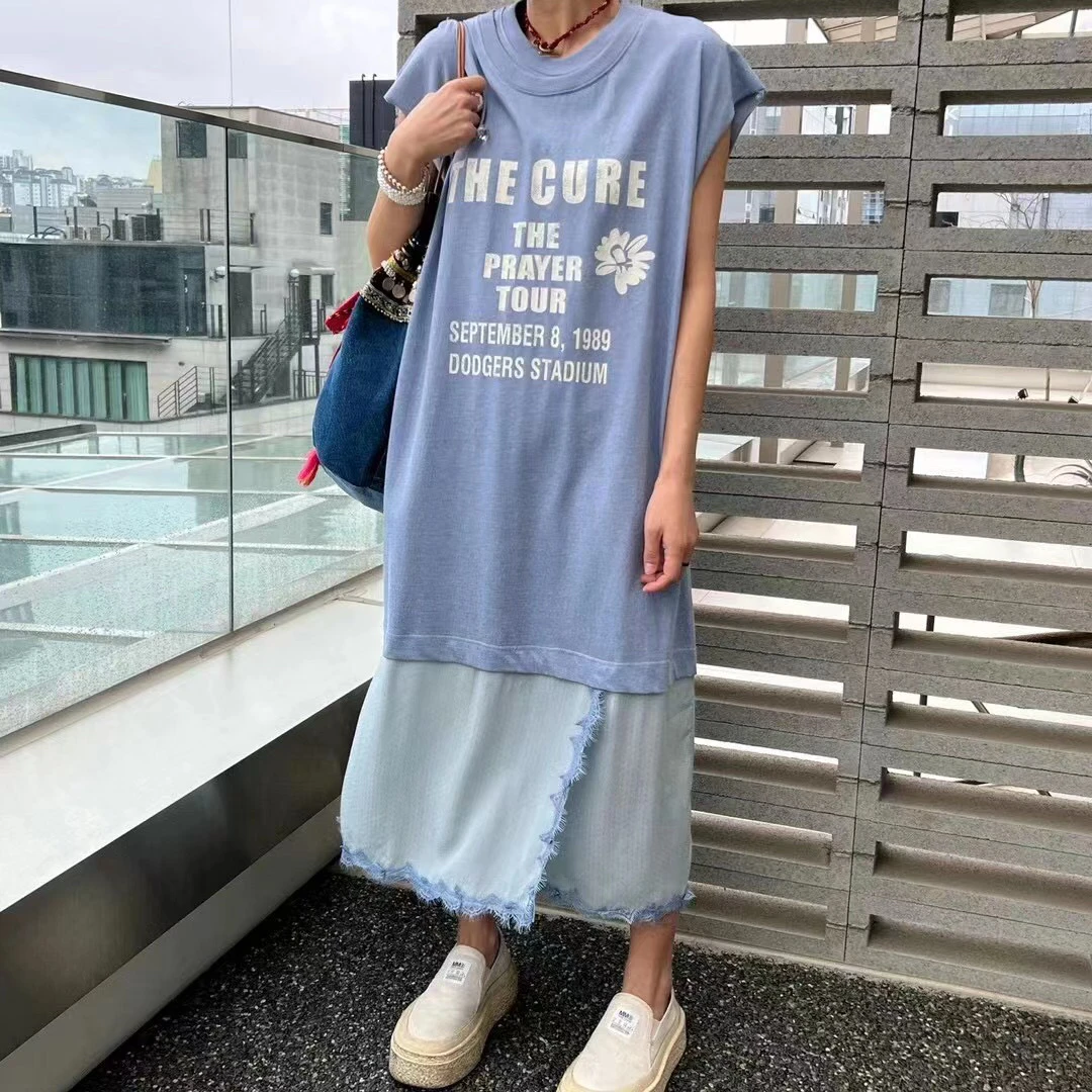 本白 韩国拼接背心裙