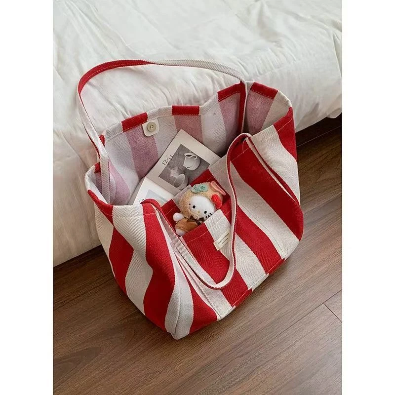 格子帆布包包女2025新款潮时尚韩国托特包休闲大容量学生购物袋包