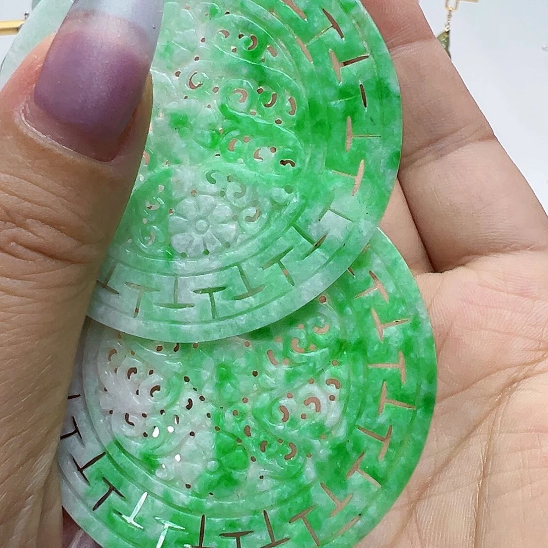 翡翠未镶嵌耳饰妍*天然缅甸A货翡翠不退不换