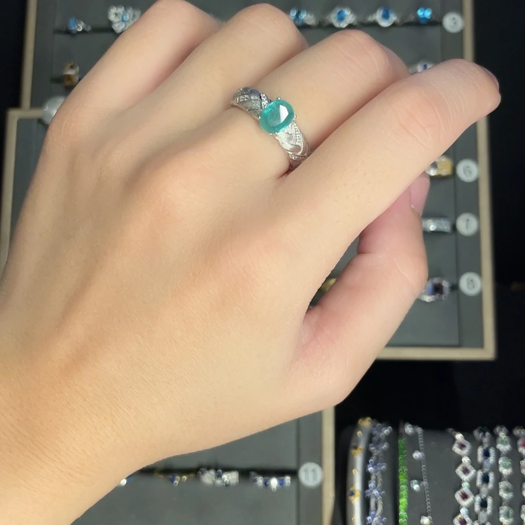 祖母绿戒指银S925镶嵌