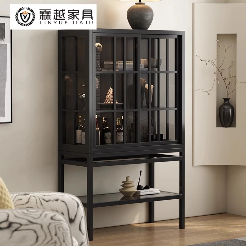 霖越实木书柜玻璃推门客厅展示柜手办装饰玄关酒柜收纳柜子陈列柜