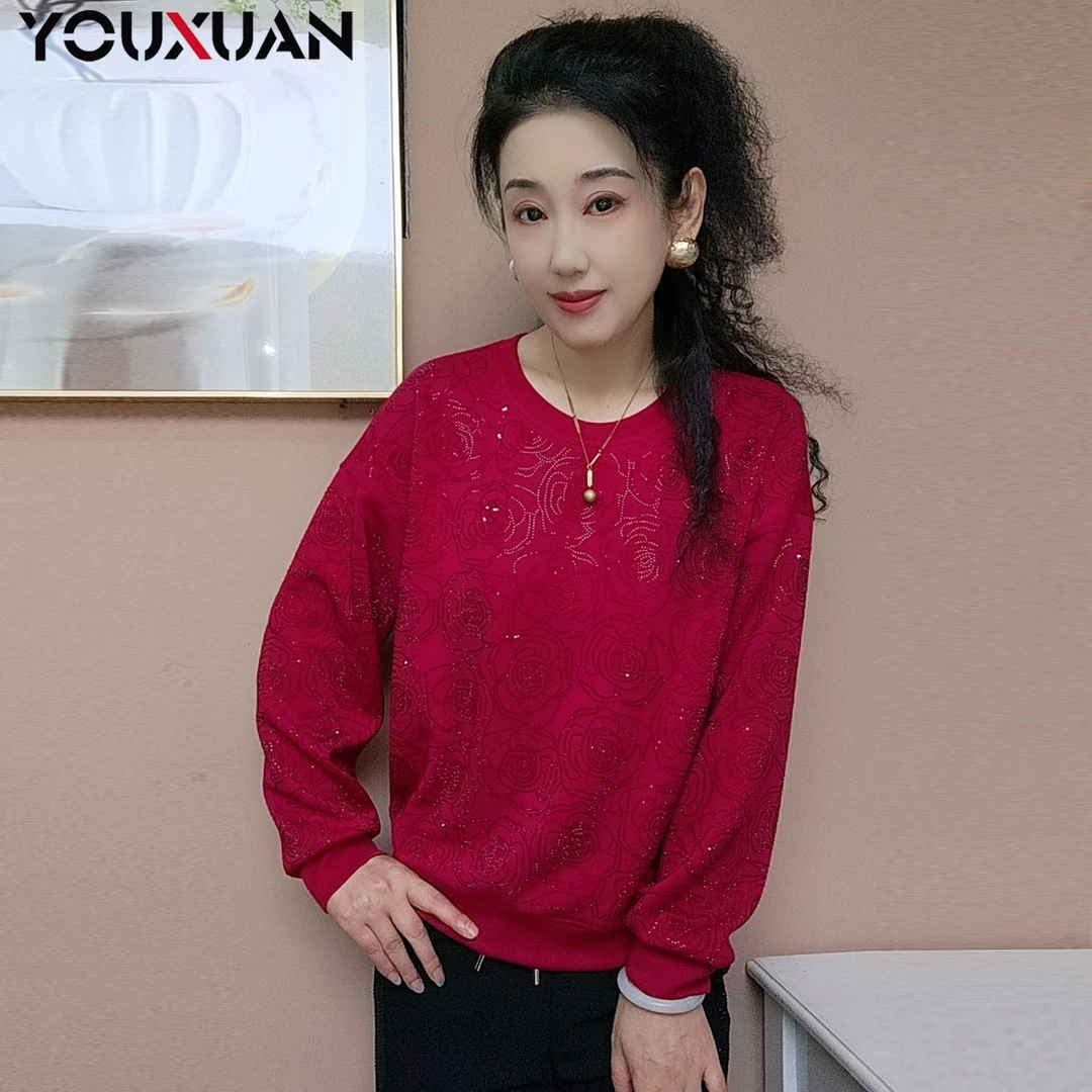 【燃情玫瑰】秋冬新款百搭韩版时尚卫衣宽松长袖圆领女士上衣76226