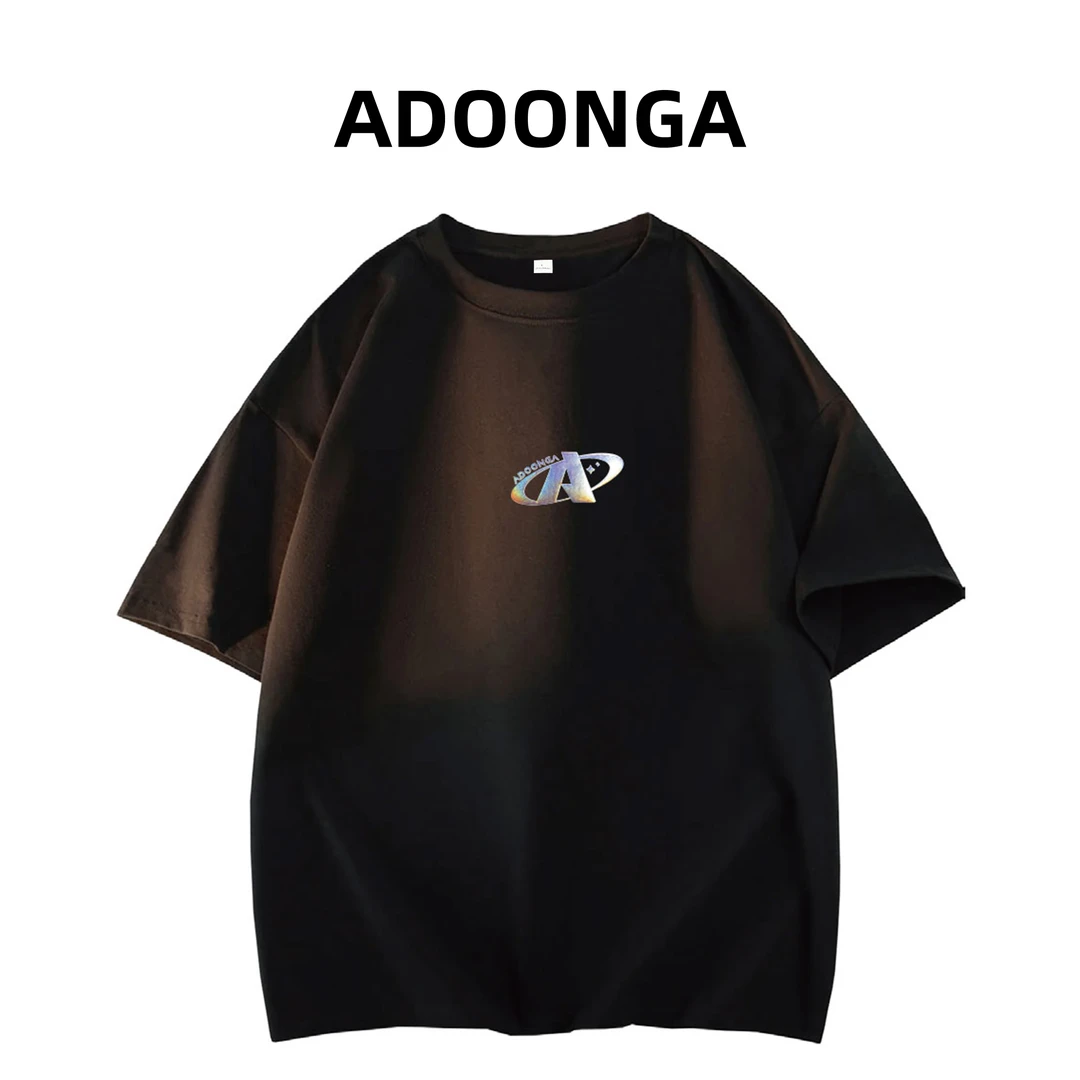 ADOONGA纯棉潮流镭射标短袖男女同款夏季透气宽松百搭休闲圆领t恤